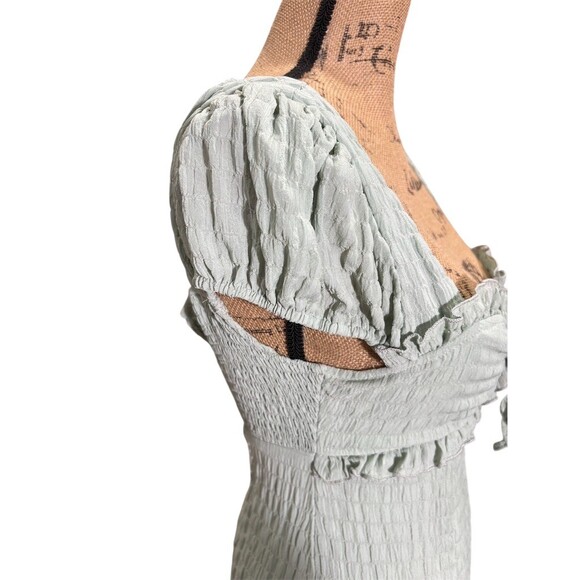 Lulus Mini Dress Womens XS Sage Green Smocked Puff Sleeve Sweetheart Babydoll - Picture 3 of 10
